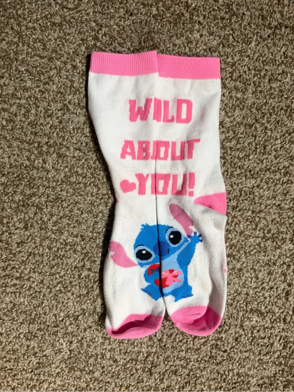 White & Pink 'Wild About You' Stitch Crew Socks